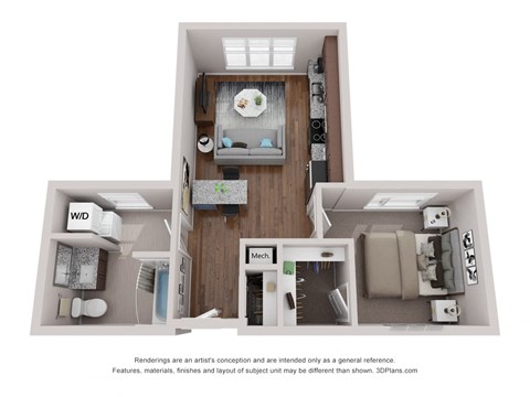 Floor plan for studio, 1 bath, 569 sqft